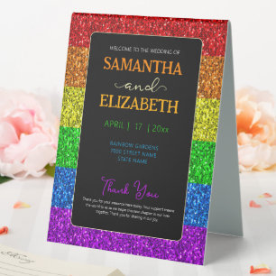 LGBT flag rainbow sparkles gay lesbian wedding Table Tent