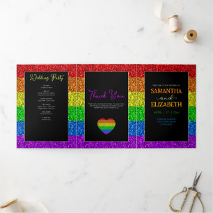 LGBT flag rainbow sparkles gay lesbian wedding Tri-Fold Program