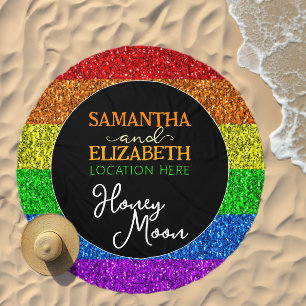 LGBT flag rainbow sparkles gay wedding Honey Moon Beach Towel