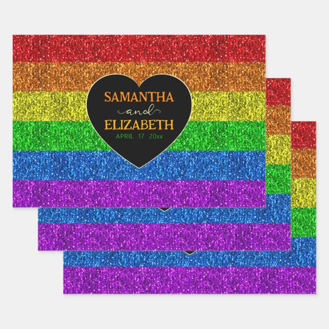 LGBT flag rainbow sparkles gay wedding Wrapping Paper Sheets (Set)