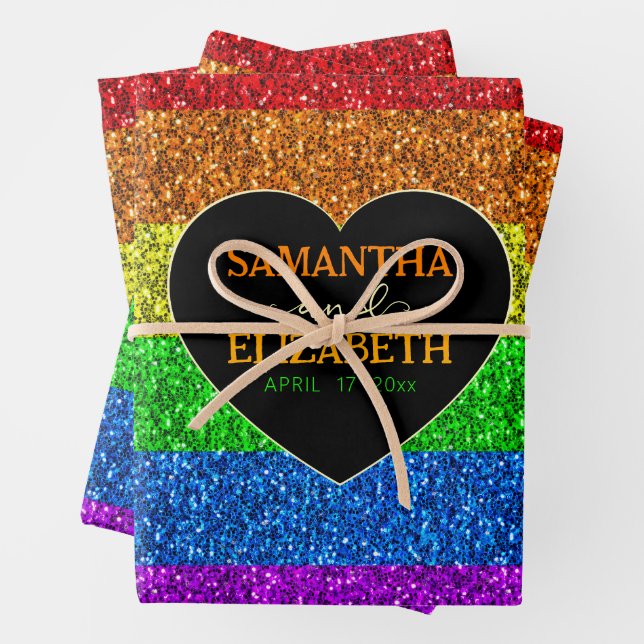 LGBT flag rainbow sparkles gay wedding Wrapping Paper Sheets (In situ)