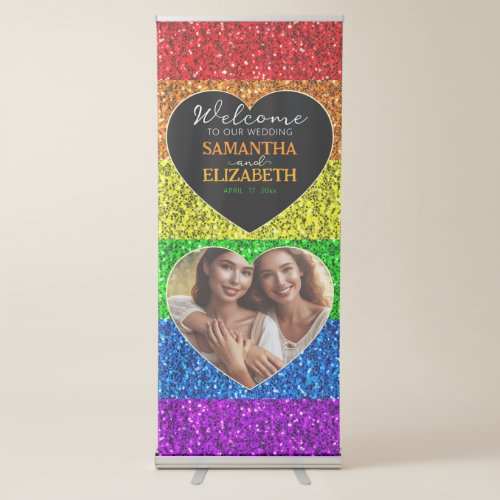 LGBT flag rainbow sparkles heart photo wedding Retractable Banner