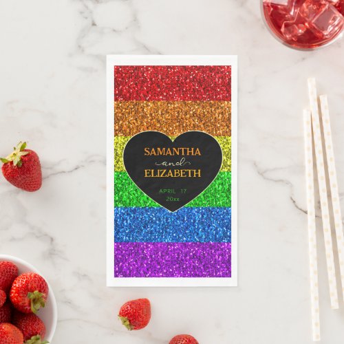 LGBT flag rainbow sparkles heart wedding Paper Paper Guest Towels