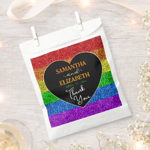 LGBT flag rainbow sparkles heart wedding Thank you Favor Bag