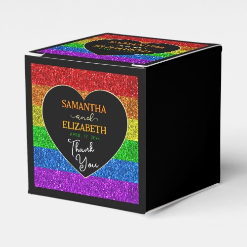 LGBT flag rainbow sparkles heart wedding Thank you Favor Boxes