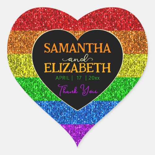 LGBT flag rainbow sparkles heart wedding Thank you Heart Sticker