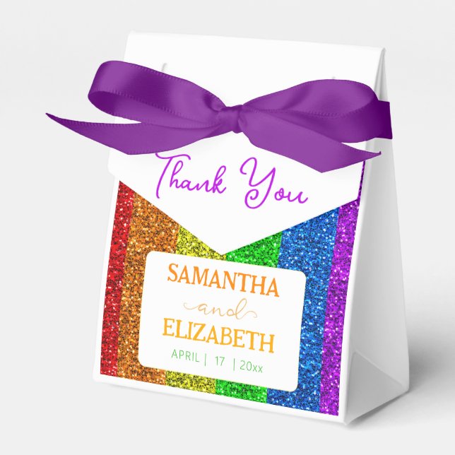 LGBT flag rainbow sparkles lesbian wedding Favor Boxes (Front Side)