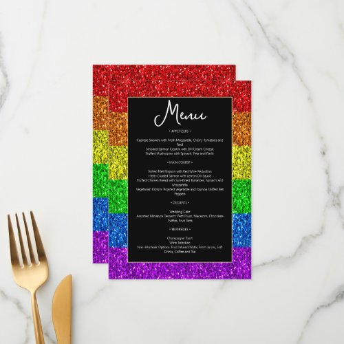 LGBT flag rainbow sparkles lesbian wedding Menu