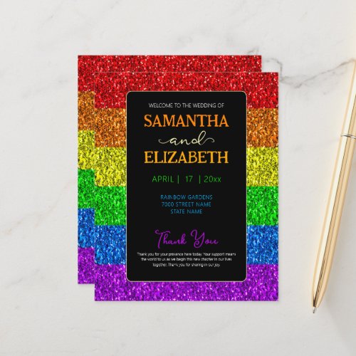 LGBT flag rainbow sparkles lesbian wedding program