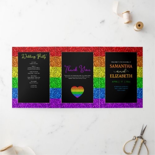 LGBT flag rainbow sparkles lesbian wedding program