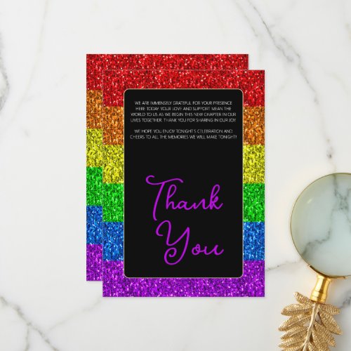 LGBT flag rainbow sparkles lesbian wedding Thank You Card
