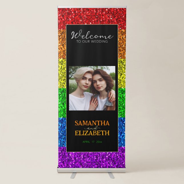 LGBT flag rainbow sparkles photo gay wedding Retractable Banner (Front)