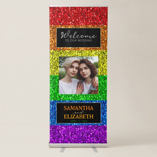 LGBT flag rainbow sparkles photo gay wedding Retractable Banner (Front)