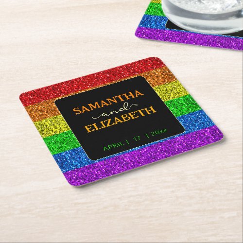 LGBT flag rainbow sparkles wedding Paper Square Paper Coaster