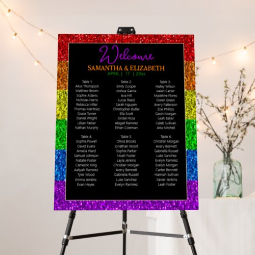 LGBT flag rainbow sparkles wedding seating chart Foam Board
