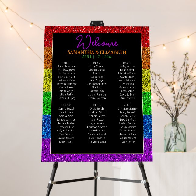LGBT flag rainbow sparkles wedding seating chart Foam Board (In Situ (Stand))