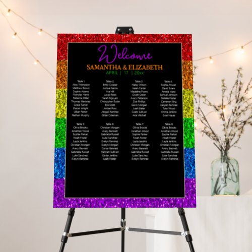 LGBT flag rainbow sparkles wedding seating chart Foam Board