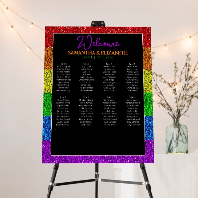 LGBT flag rainbow sparkles wedding seating chart Foam Board (In Situ (Stand))