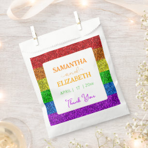 LGBT flag rainbow sparkles wedding Thank you Favor Bag