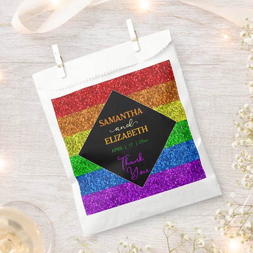 LGBT flag rainbow sparkles wedding Thank you Favor Bag