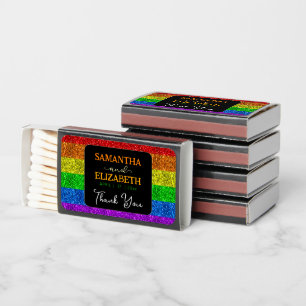 LGBT flag rainbow sparkles wedding Thank you Matchboxes