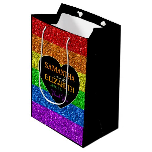 LGBT flag rainbow sparkles wedding Thank you Medium Gift Bag
