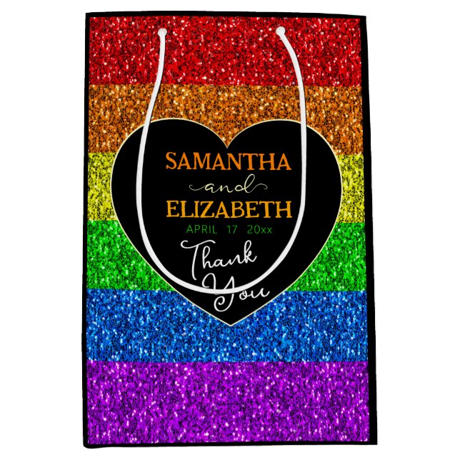 LGBT flag rainbow sparkles wedding Thank you Medium Gift Bag (Front)