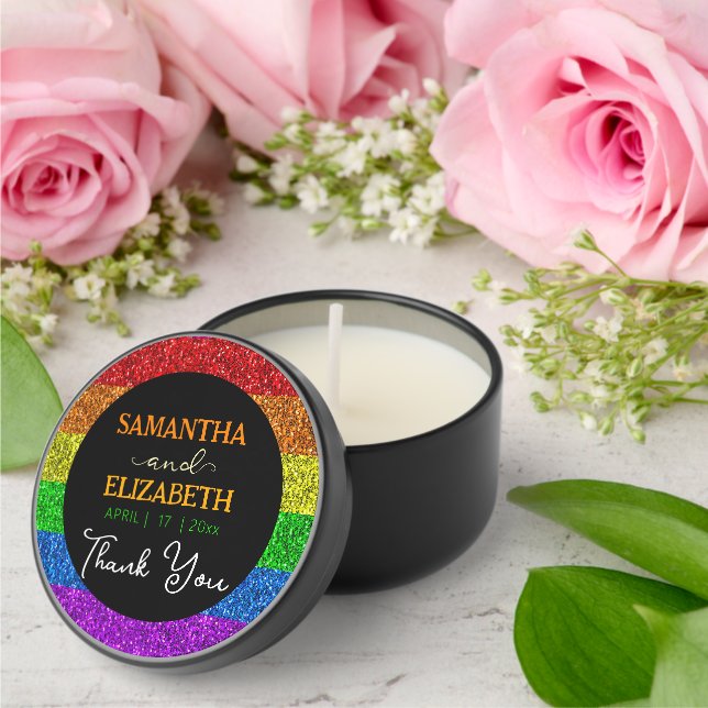 LGBT flag rainbow sparkles wedding Thank you Mini Candle Favors (Insitu (Wedding))