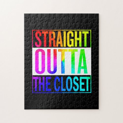 LGBT Flag Straight Outta The Closet Jigsaw Puzzle