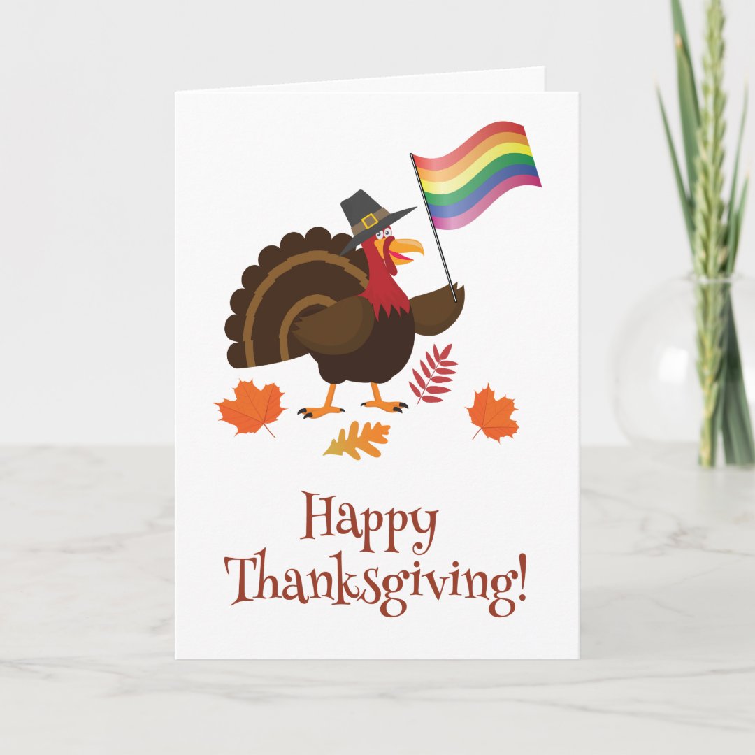 LGBT flag Thanksgiving Turkey Card | Zazzle