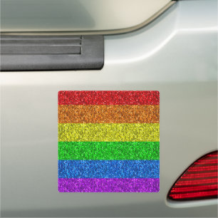 LGBT flag vibrant rainbow glitter faux sparkle Car Magnet