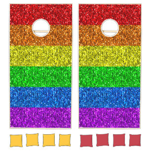 LGBT flag vibrant rainbow glitter faux sparkle Cornhole Set