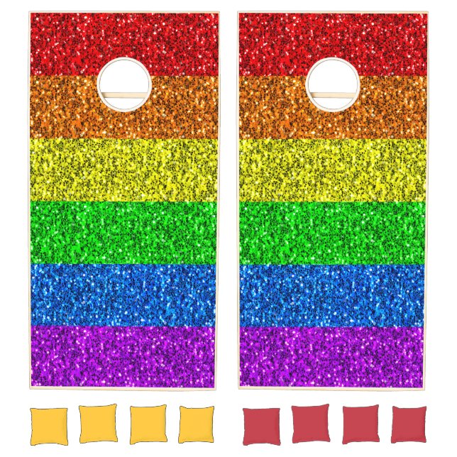 LGBT flag vibrant rainbow glitter faux sparkle Cornhole Set (Set)