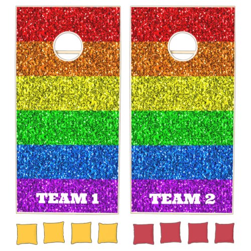 LGBT flag vibrant rainbow glitter faux sparkle Cornhole Set