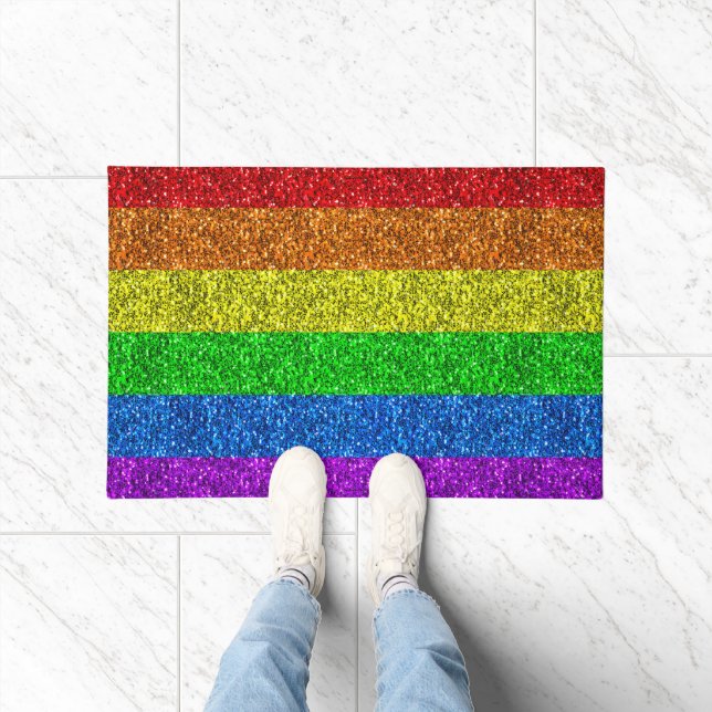 LGBT flag vibrant rainbow glitter faux sparkle Doormat (Indoor)