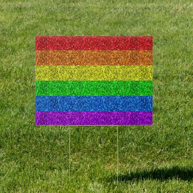 LGBT flag vibrant rainbow glitter faux sparkle Sign (Insitu)
