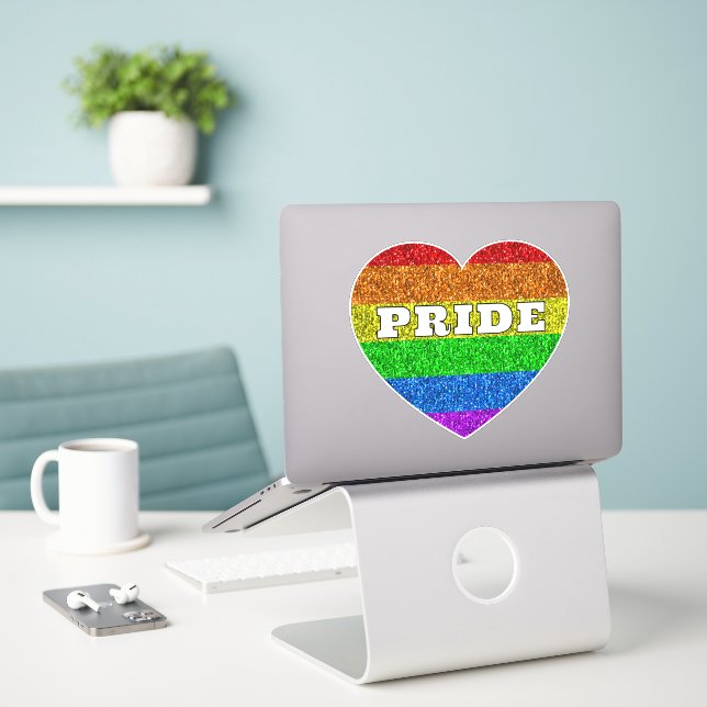 LGBT flag vibrant rainbow glitter heart Pride Sticker (Laptop On Desk)