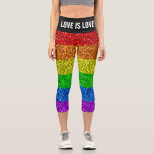 LGBT flag vibrant rainbow glitter Love is love Capri Leggings