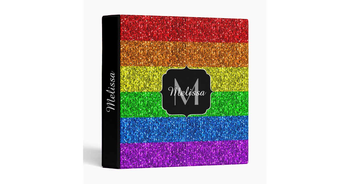 LGBT flag vibrant rainbow glitter sparkle Monogram 3 Ring Binder ...