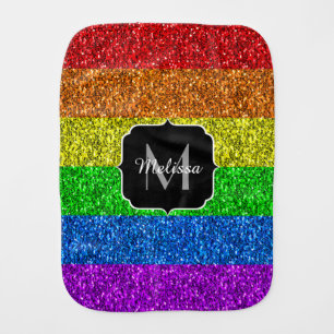 LGBT flag vibrant rainbow glitter sparkle Monogram Burp Cloth