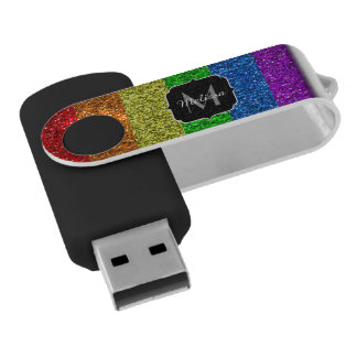 LGBT flag vibrant rainbow glitter sparkle Monogram Flash Drive