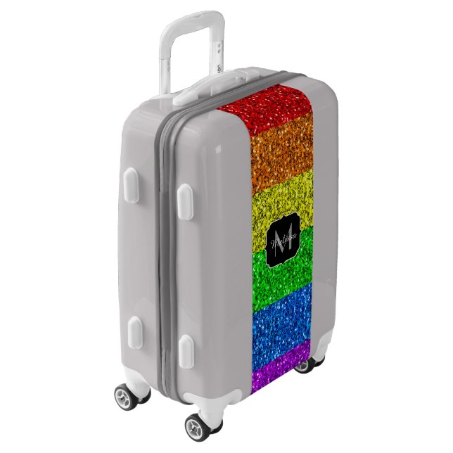 LGBT flag vibrant rainbow glitter sparkle Monogram Luggage (Rotated Left)
