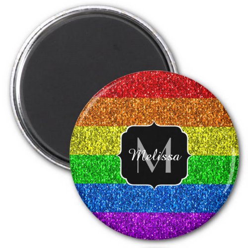 LGBT flag vibrant rainbow glitter sparkle Monogram Magnet