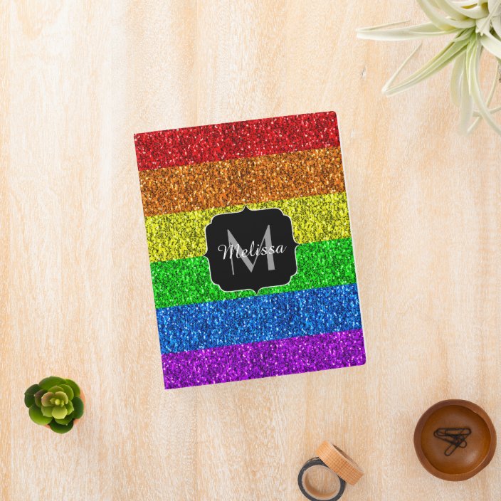 LGBT flag vibrant rainbow glitter sparkle Monogram Mini Binder