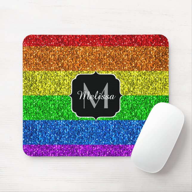 LGBT flag vibrant rainbow glitter sparkle Monogram Mouse Pad (With Mouse)