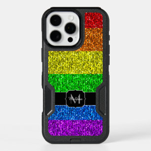 LGBT flag vibrant rainbow glitter sparkle Monogram iPhone 16 Pro Max Case
