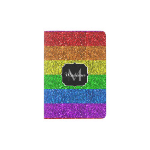 LGBT flag vibrant rainbow glitter sparkle Monogram Passport Holder