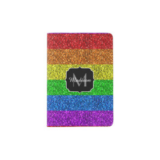 LGBT flag vibrant rainbow glitter sparkle Monogram Passport Holder