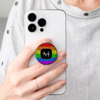 LGBT flag vibrant rainbow glitter sparkle Monogram PopSocket