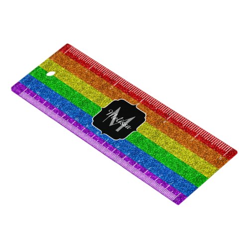 LGBT flag vibrant rainbow glitter sparkle Monogram Ruler